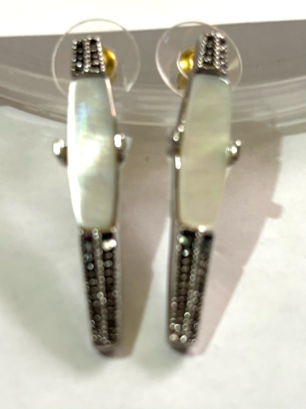 Vintage Mother-of-Pearl and Marcasite Drop Earrings - White and Silver